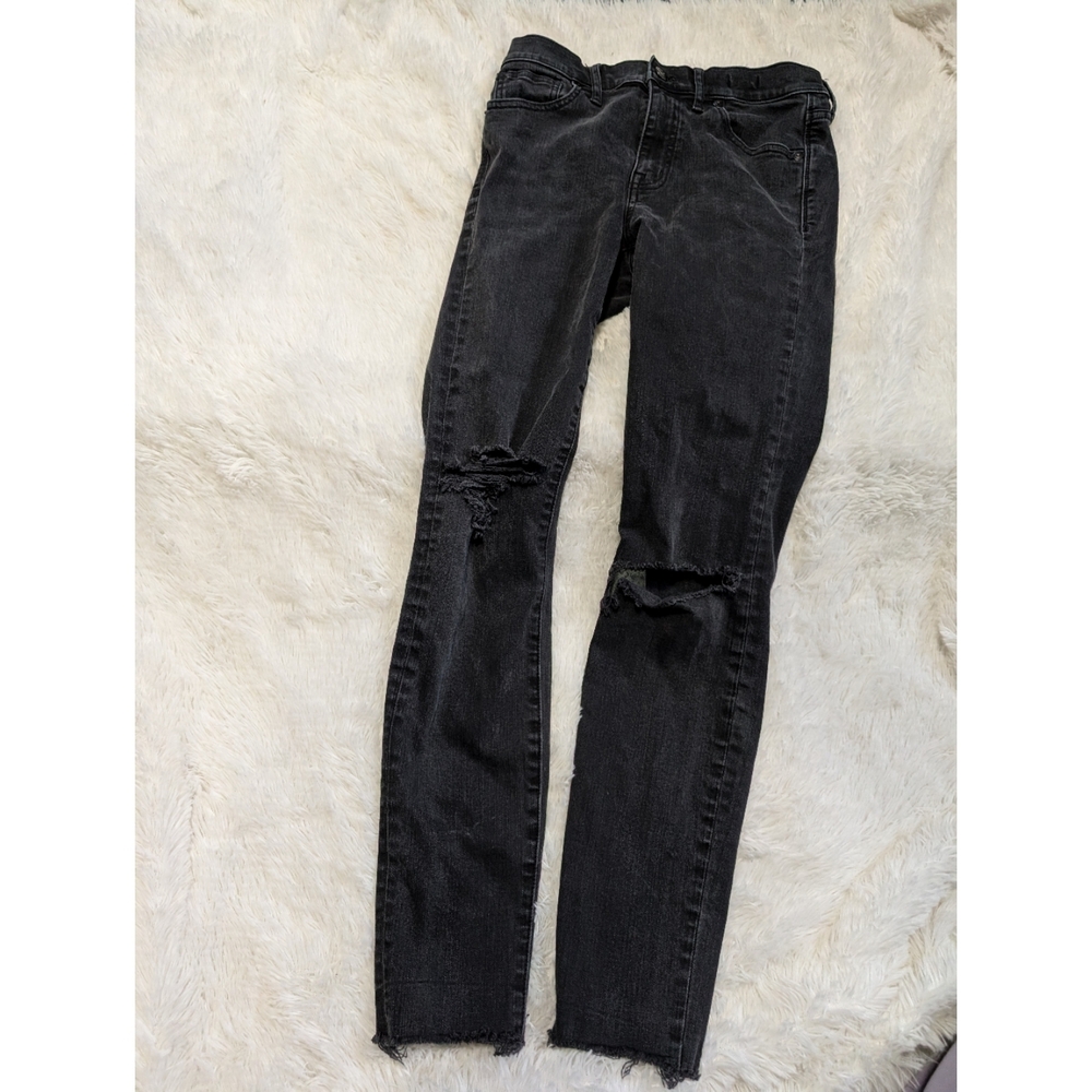 Madewell Black High Riser Skinny Distressed Denim Jeans Raw Hem Size 27
